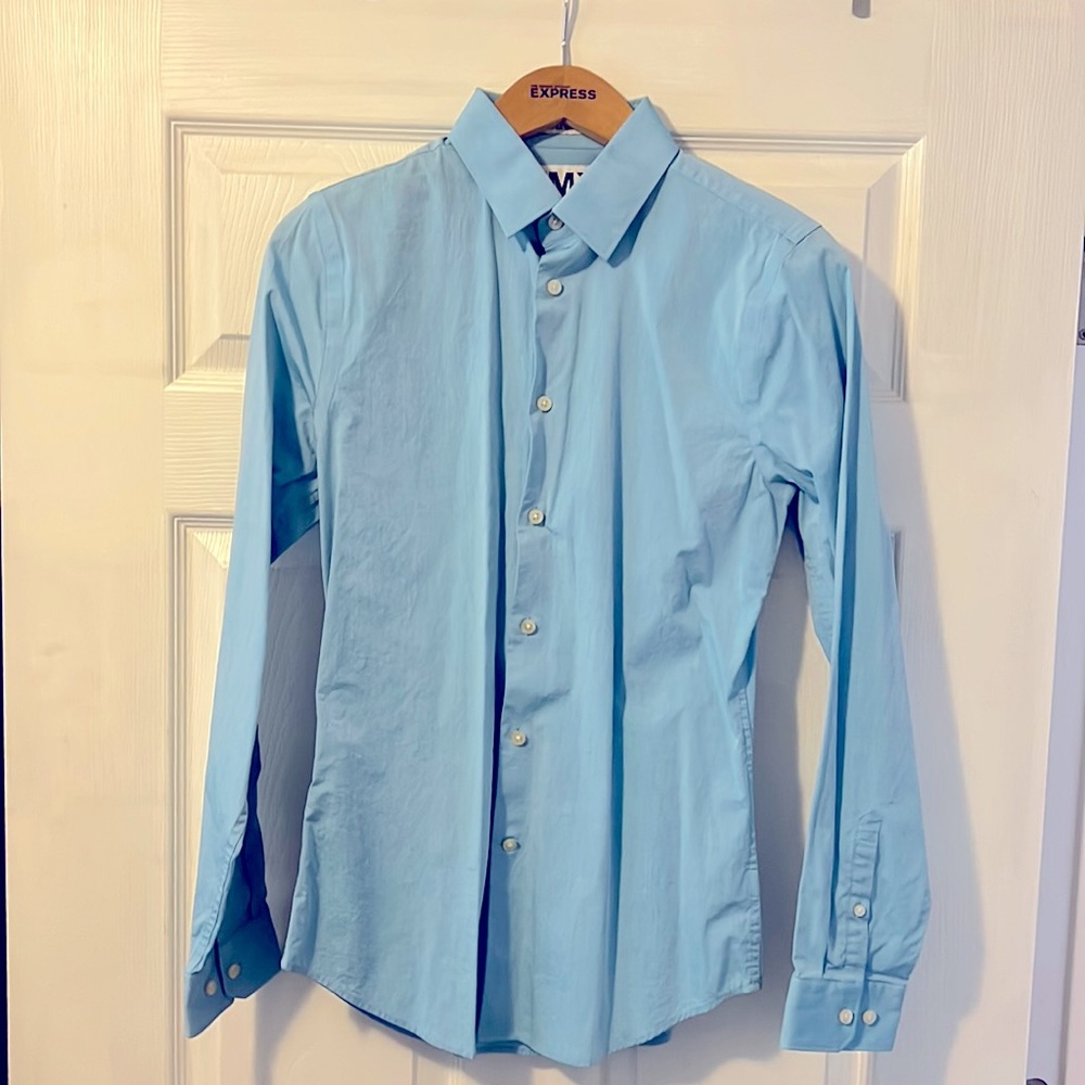 Bright Blue Long Sleeve Button Up Express Dress Shirt